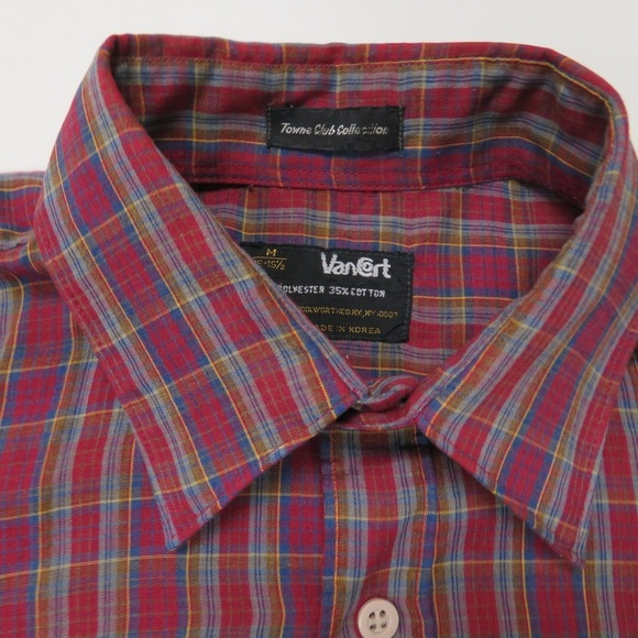 Van Cort Woolworth Button Up Shirt Red Plaid Medium 15 - 15 1/2 Towne Club‎ 70s - Picture 4 of 5